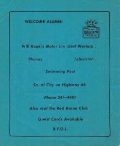 Back cover of 1982 Lincoln student reunion pamphlet with motel ad