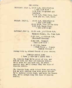 Pamphlet page detailing agenda and school song.
