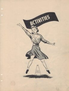 Graphic of a vintage-style cheerleader jumping under header "Activities"