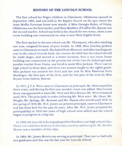 Inside cover of the 1991 Lincoln student reunion detailing school history