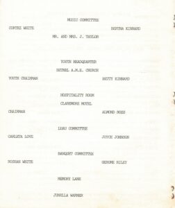Second page of the 1991 Lincoln student reunion pamphlet detailing committees and members.