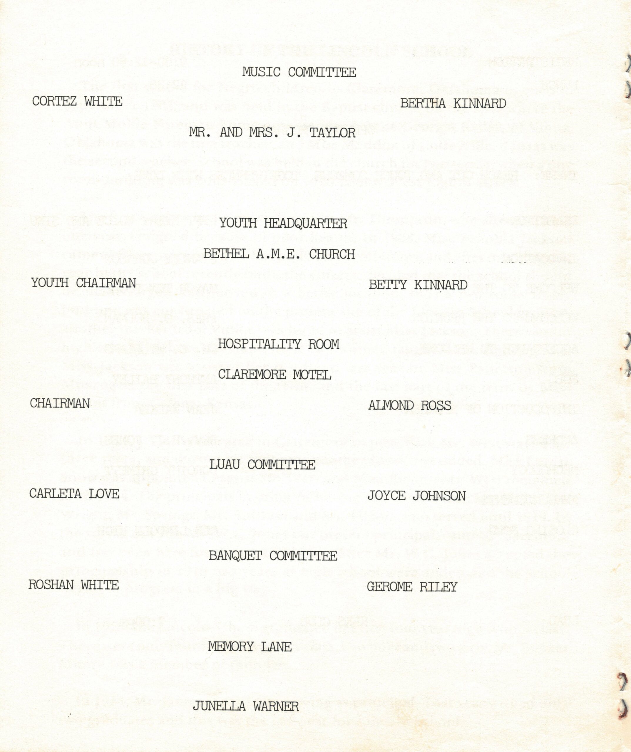 Second page of the 1991 Lincoln student reunion pamphlet detailing committees and members.