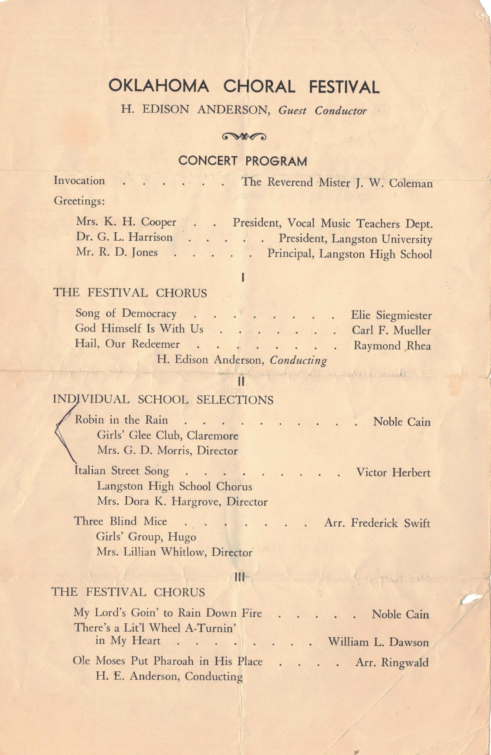 Second page of the 1953 Oklahoma Choral Festival program featuring the Girls' Glee Club.