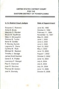 Fourteenth page of the Jones program pamphlet with fourth page of U.S. District Court judges and dates of appointment.