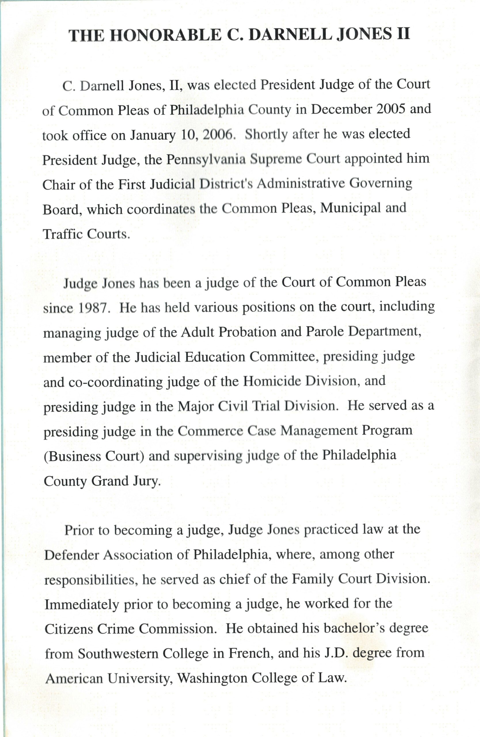 Sixth page of the Jones program pamphlet with biography text.