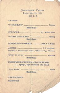 Third page of the 1955 Lincoln graduation program detailing the commencement program.
