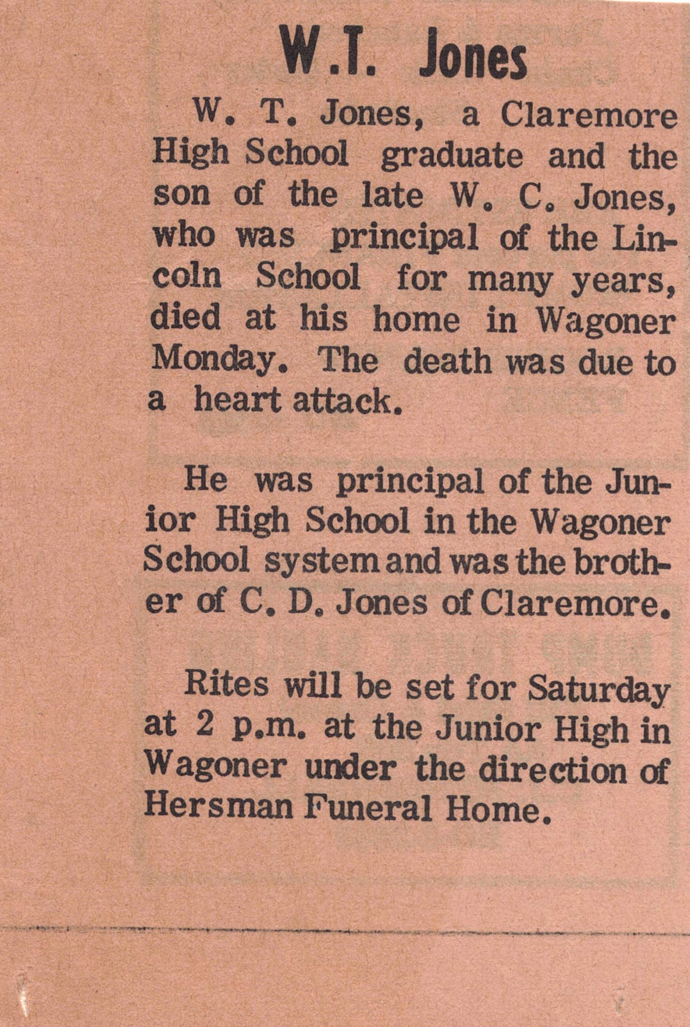 W.T. Jones Obituary